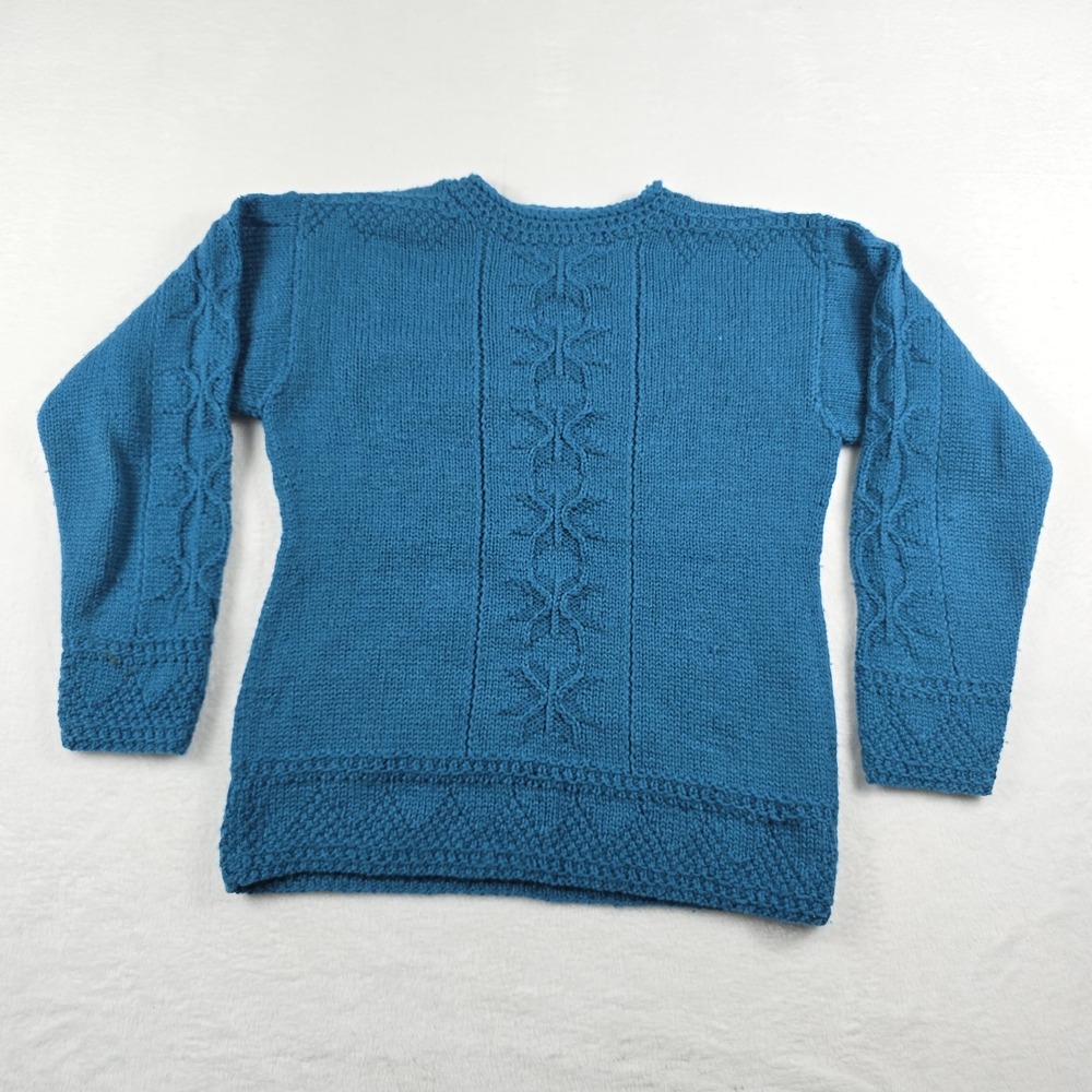 Vintage Gap Hand Cable Knit Wool Sweater Womens Medium Blue Pullover 129275-33-1